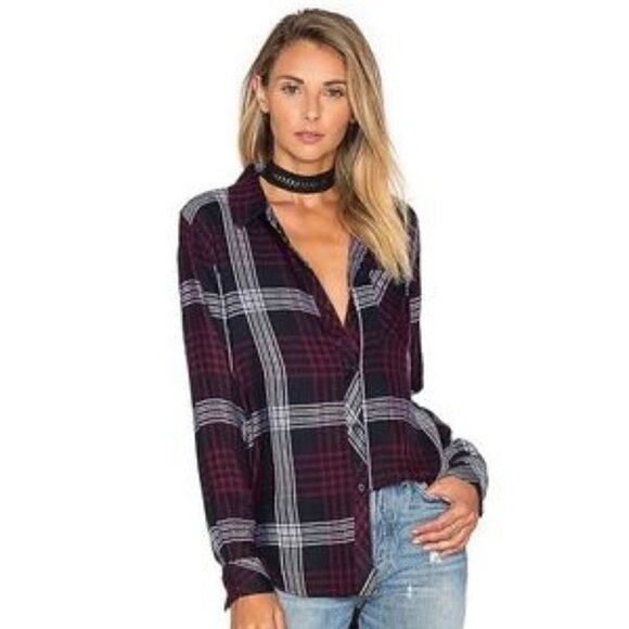 Rails | Hunter Plaid Bottom Down Long Sleeve Western Shirt Blouse Size Small - Picture 1 of 10
